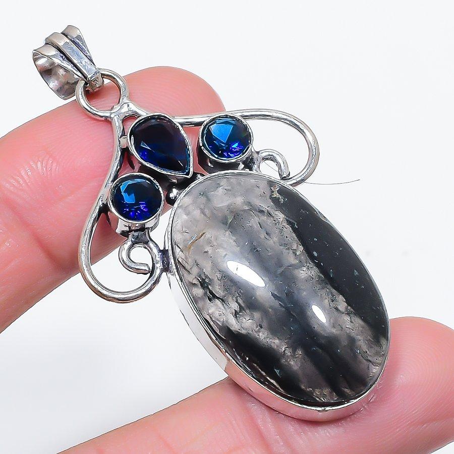 

Natural Lodolite Quartz, Topaz 925 Sterling Silver Jewelry Pendant 2.36 G1R49