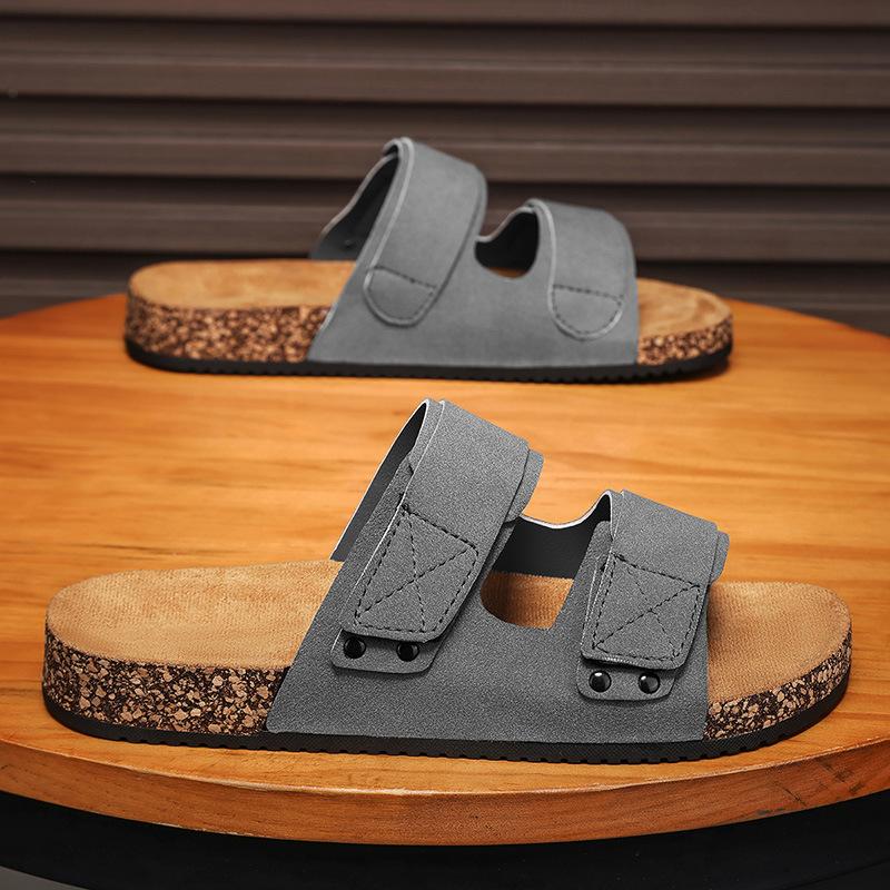 Men's Spring and Summer Low Board Rubber Sole Sandals Cork Outdoor Beach Wear One-Flip Fashion Personality Casual Shoes