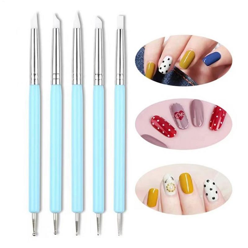 Nail Dotting Tool 5pcs Double-ended Silicone Head Carving Dotting Pen Brush Modeling Dotting Nails Art Tool DIY Sculpting Tools