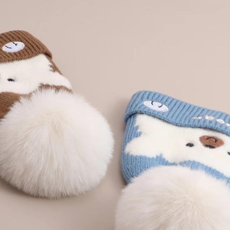 Niedliche Plüschkugel Baby Wollmütze Cartoon Bär Kinder Ohrenschutz Mütze 0-2 Jahre Kinder Winter Warme Überziehmütze Gestrickte Beanies