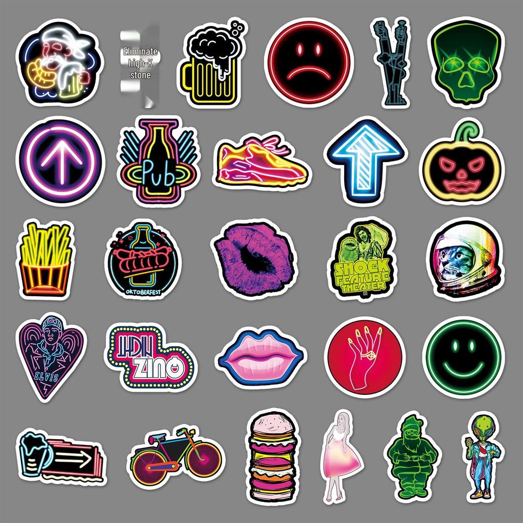 53 Neon Graffiti Fashion Stickers: Waterproof Decoration for Notebooks, Suitcases, Motorcycles, and Cars