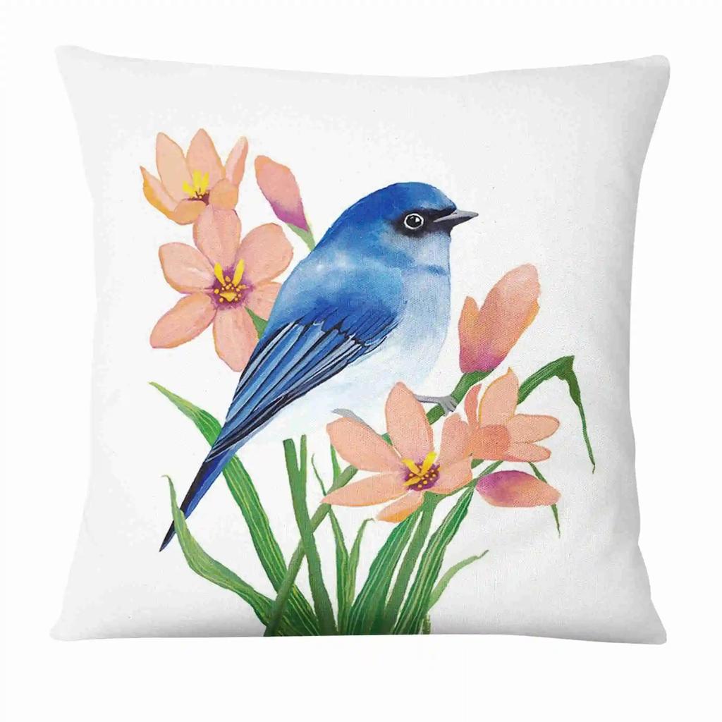 Painted Flower, Bird and Butterfly Decorative Pillowcase Living Room Office Ornaments Home Pillowcase