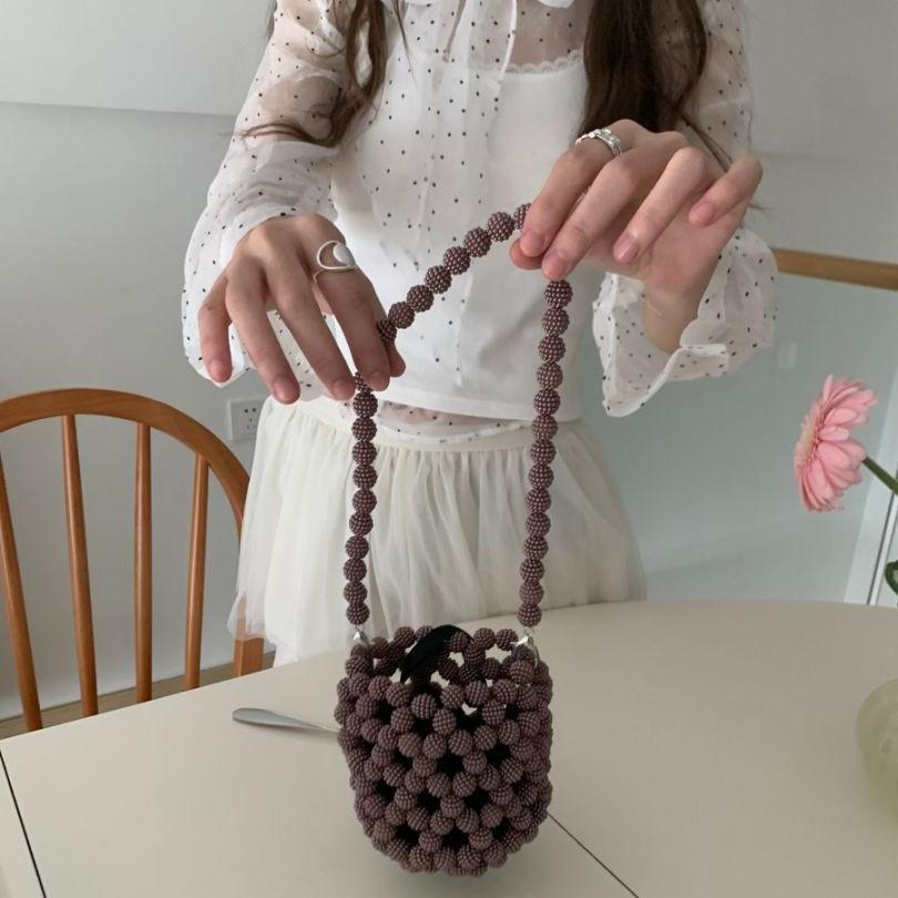 Series beaded acrylic bucket woven bag niche design portable messenger bag