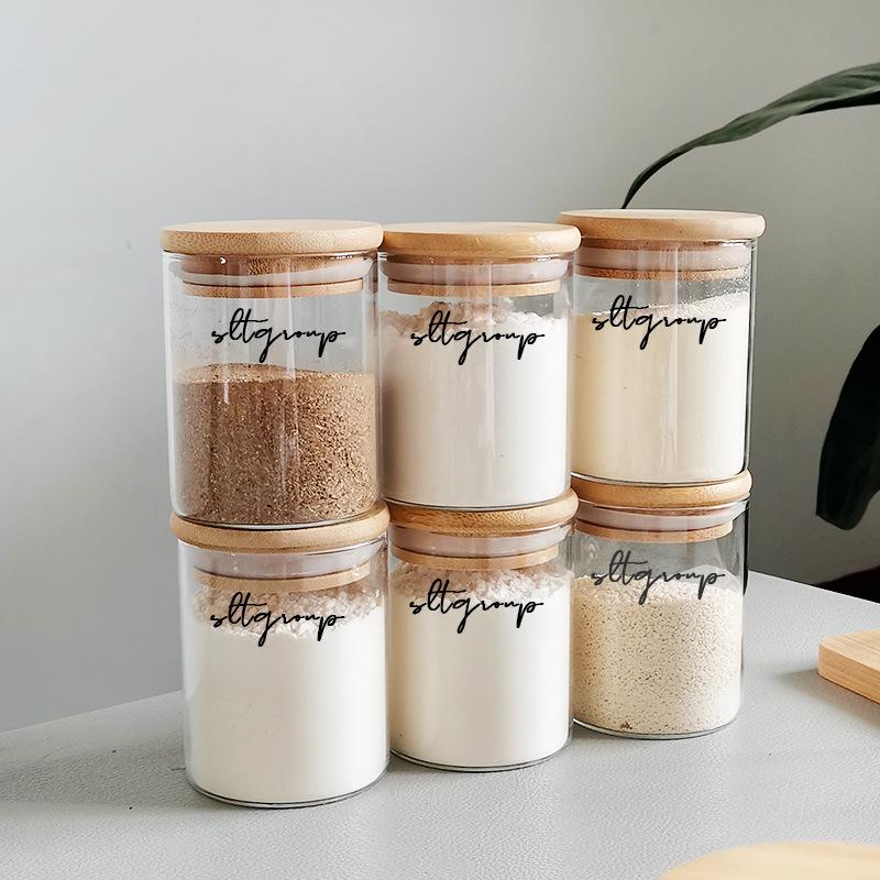 6-Piece Cross-Border High Borosilicate Glass Jar Set with 6oz Bamboo Lids and Labels