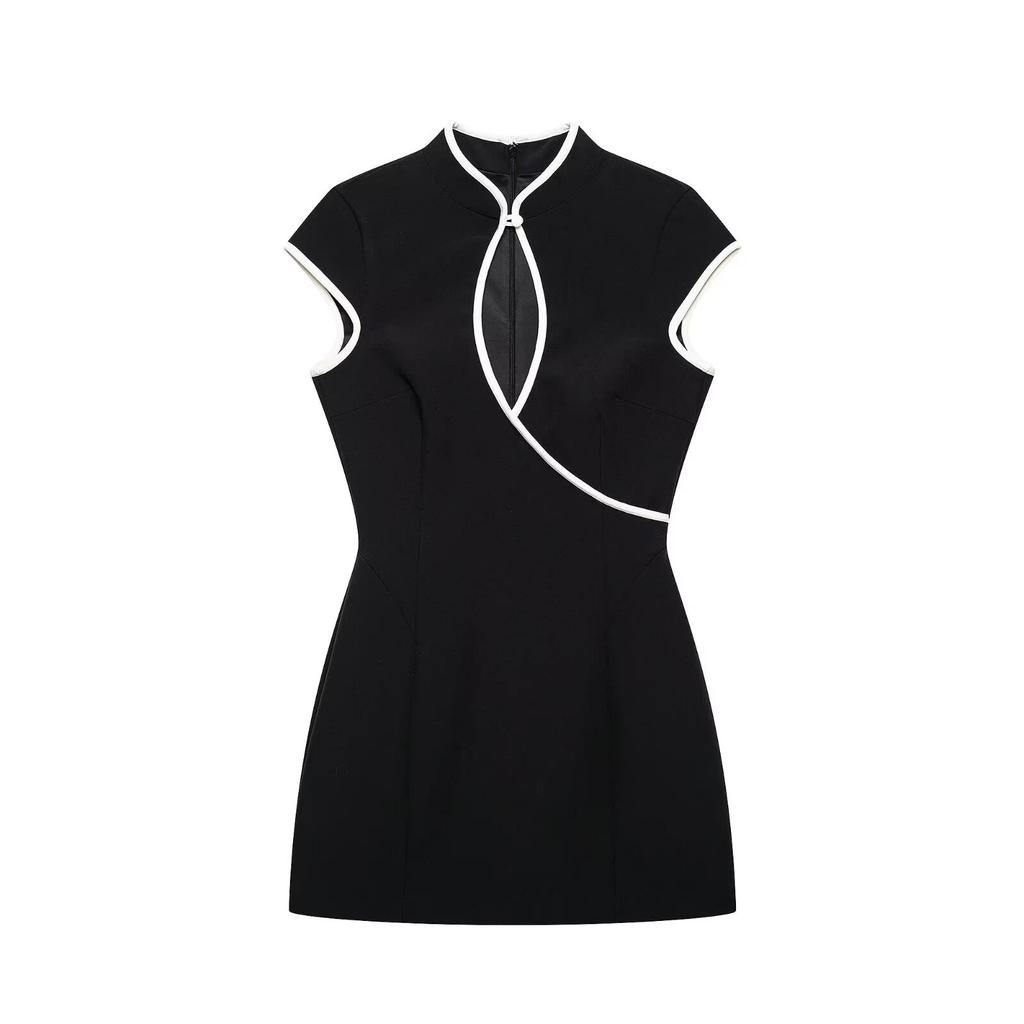 Women's Summer New Chinese Sweet Design Contrasting Color Trim Mini Dress