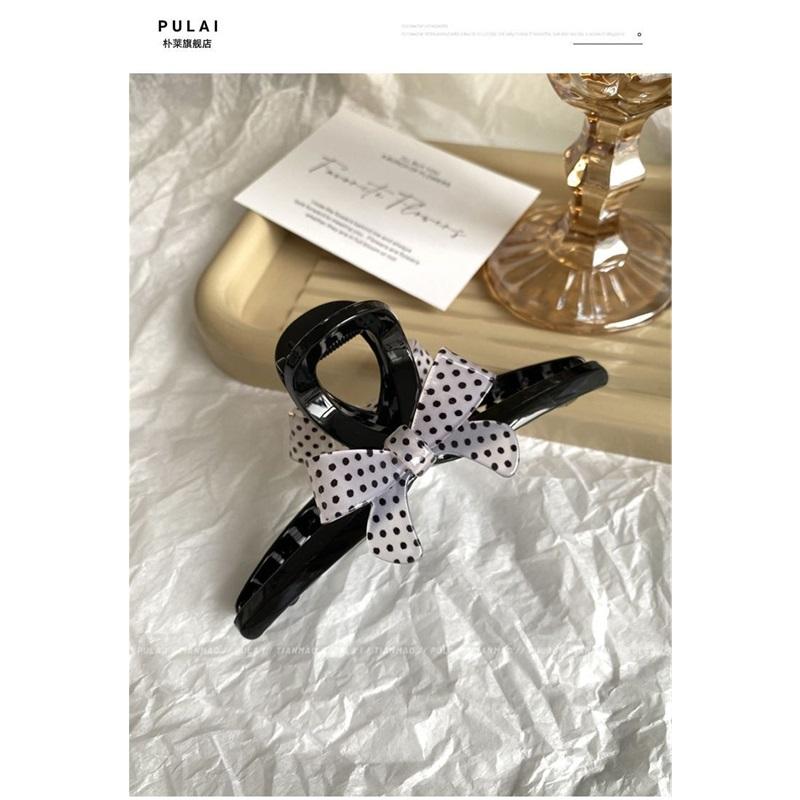 Vintage Polka Dot Bow Large Hair Claw Luxury Shark Clip Women Back Head Hair Accessories