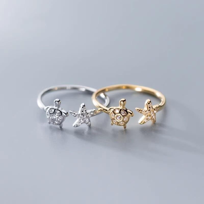 Kupfer Niedliche Schildkröten Seestern Ring Für Frauen Schmuck Finger Verstellbar Offener Ring Für Party Geburtstagsgeschenk resizable gray