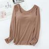 Women's Square Neck Long Sleeve Top with Built-in Bra Pads - Slim Fit for Early Autumn/Spring/Winter