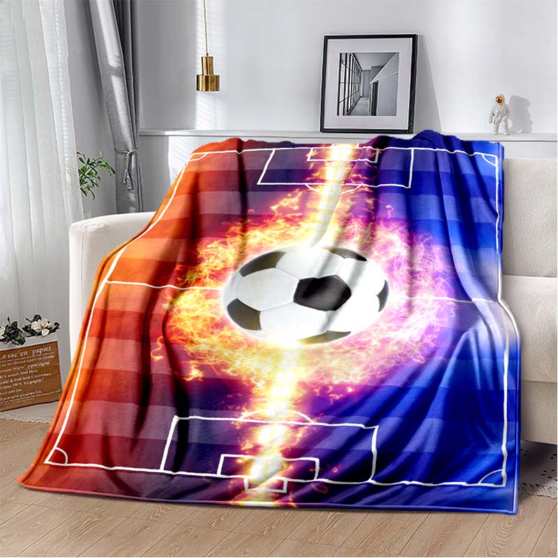Soccer Football Field Print Flannel Blanket Soft Warm Throw Sofa Bedroom Game Room Birthday Gift Indoor Home Bedding Decor