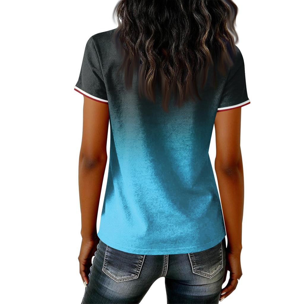 T-shirt Pull Col V Manches Courtes Décontracté pour Femme Imprimé Patriotique Dégradé Haut Jour de l'Indépendance T-shirt Graphique Drapeau USA