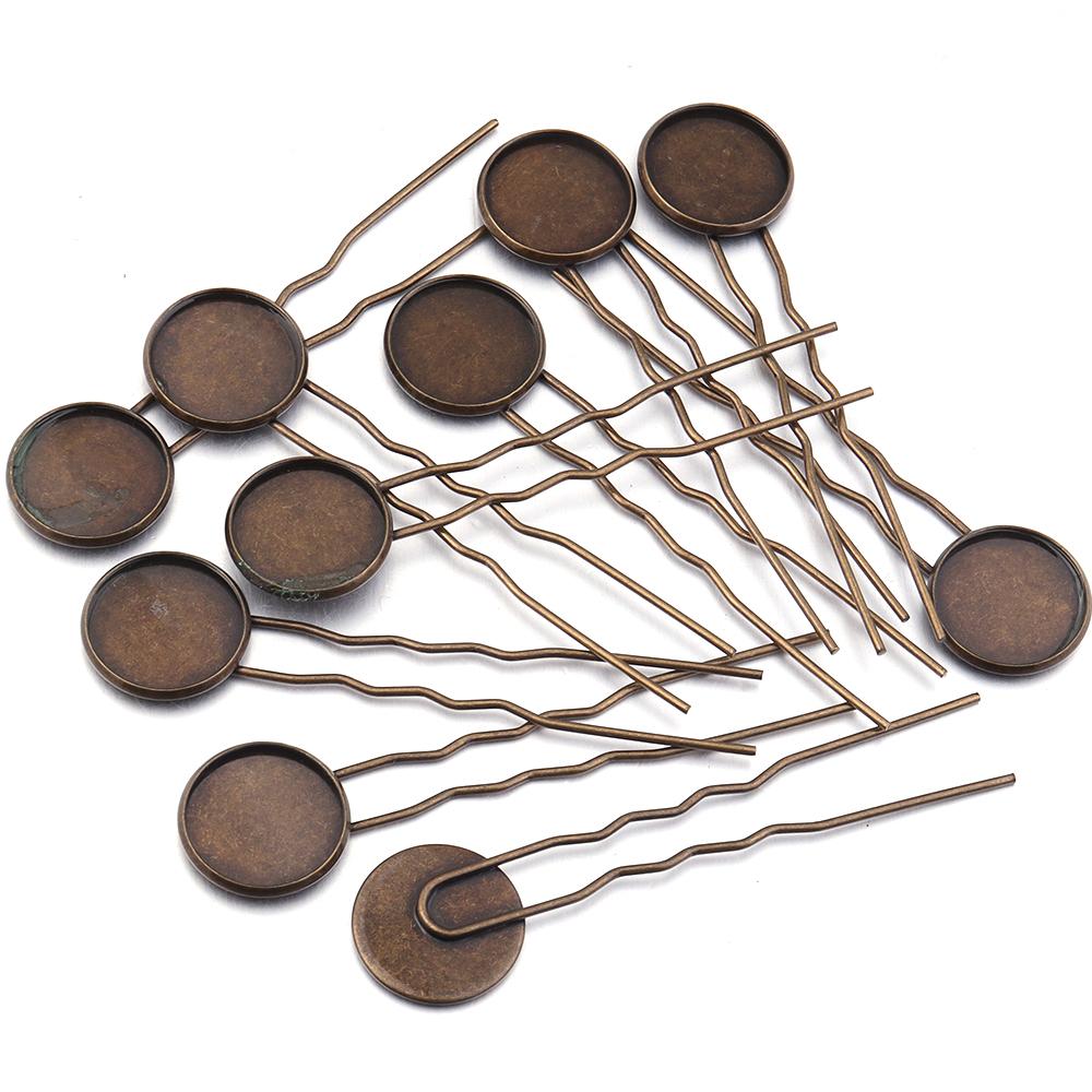 10pcs/lot Metal Hairpin Hair Clips Antique Bronze Cabochon Blank Base Setting Bezel Tray For DIY Jewelry Making Hair Accessories