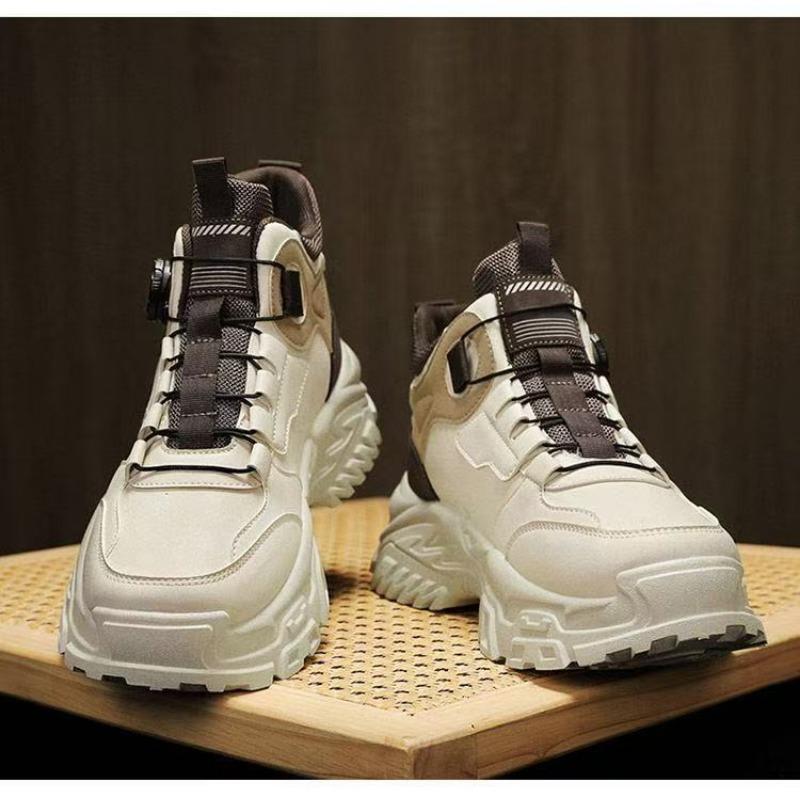 Rotating button autumn and winter heightening new sports shoes high-top casual men's shoes thick-soled outdoor tooling Martin boots men's