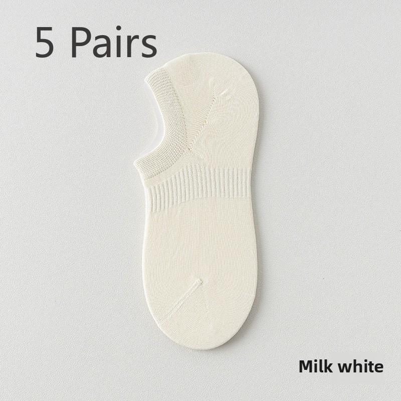 

5 пар женских летних тонких сетчатых дышащих носков из чистого хлопка с открытым носком и невидимым носком 5 Pairs молочный белый