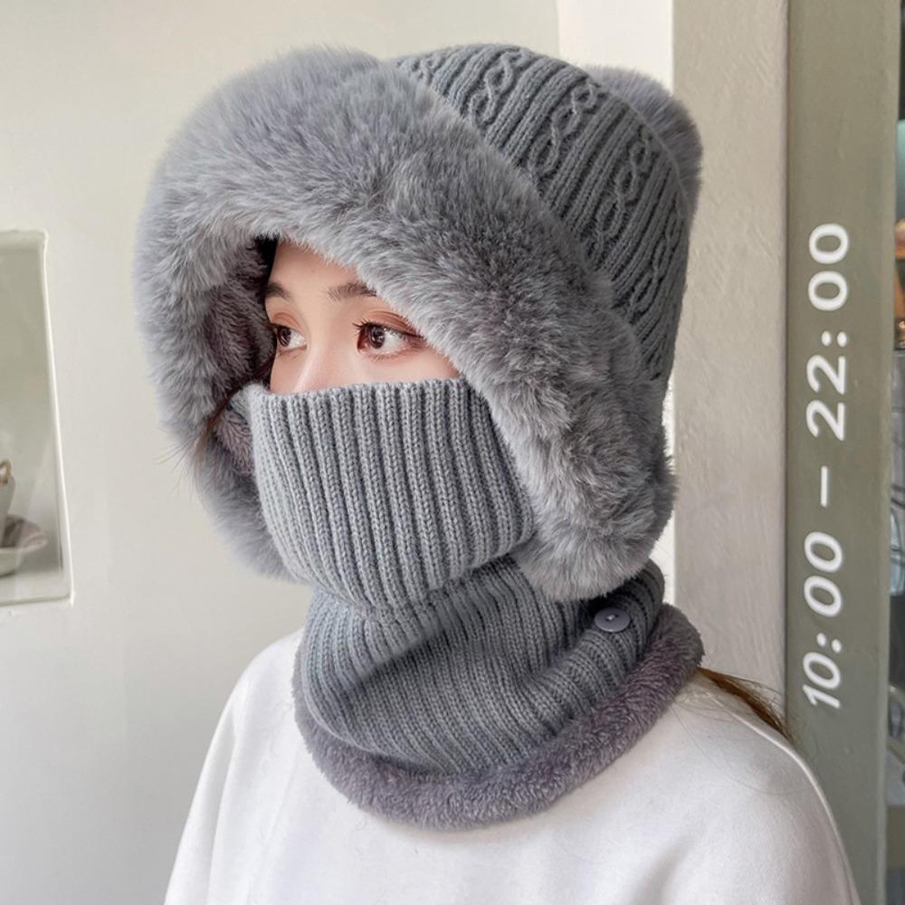 

Полосатая балаклава Шапка Многофункциональная маска Защита шеи Комплект Простая вязаная шапка-бини Зима серый