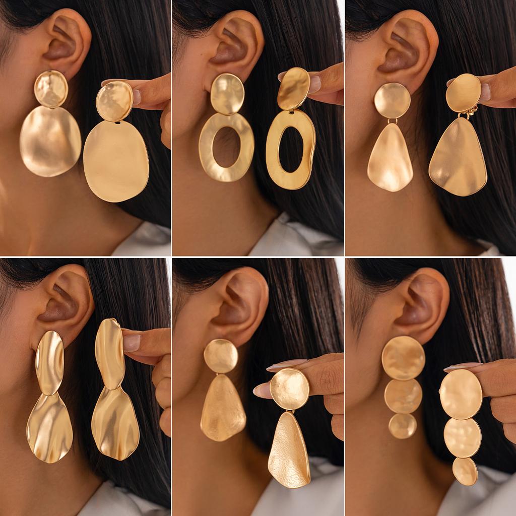 Wind Fashion Geometric Metal Ring Pendant Stud Earrings Exaggerated Irregular Water Drop Splicing Earrings