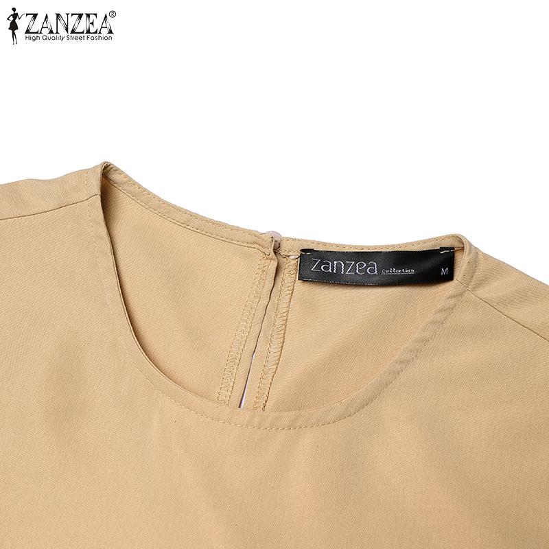 ZANZEA Women Casual Round Neck Sleeveless Pleated Patchwork Dress