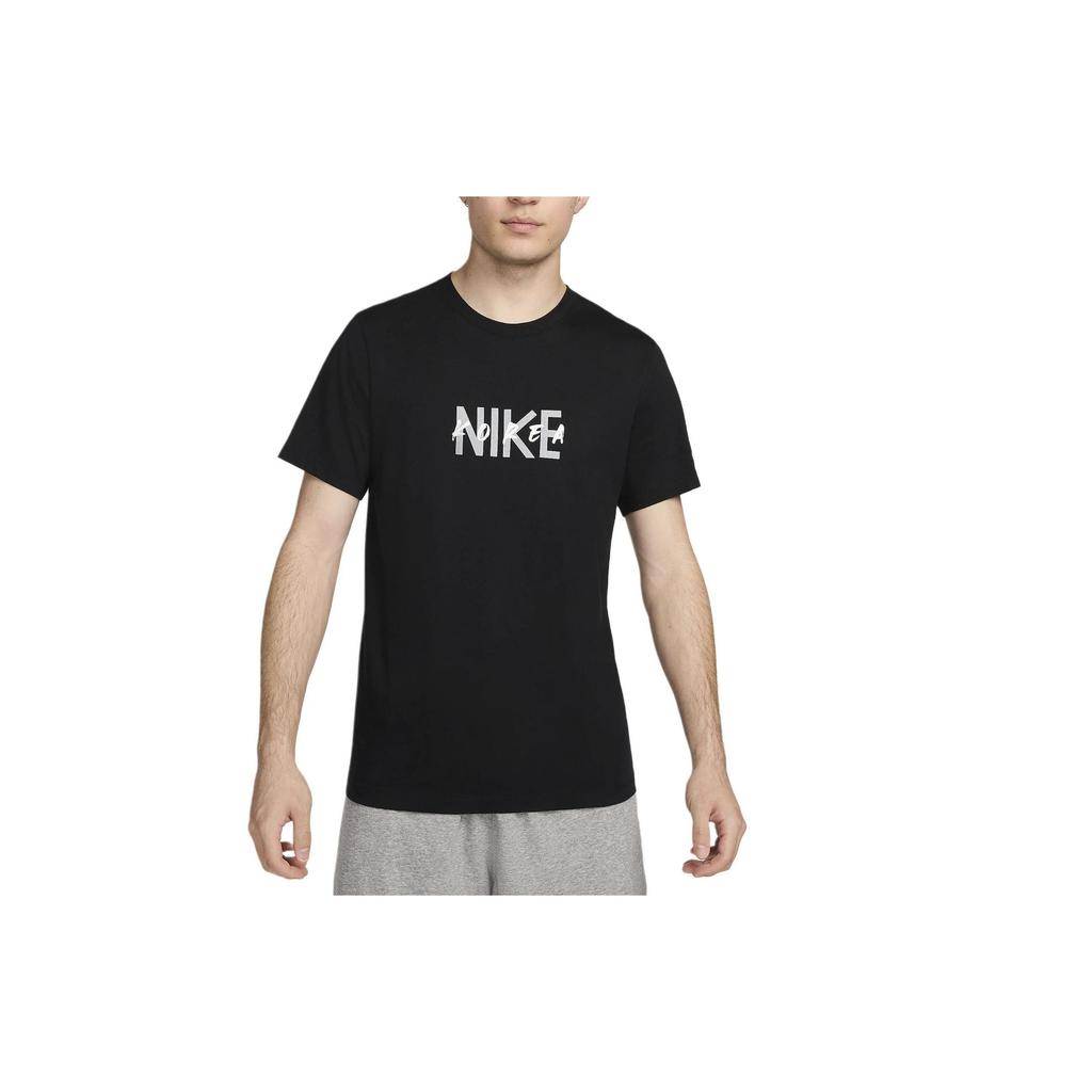 Nike Letter Print Cotton Crew Neck Short Sleeve T-Shirt Men Tops Black Light-Smoke-Grey HQ3297-010