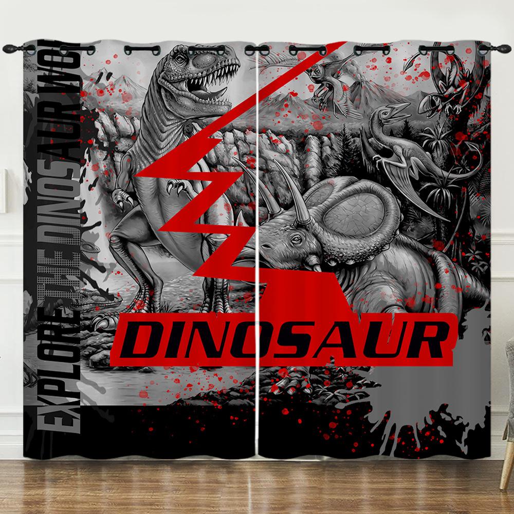 Curtain Dinosaur World 3D Digital Printing Blackout Curtain Punching