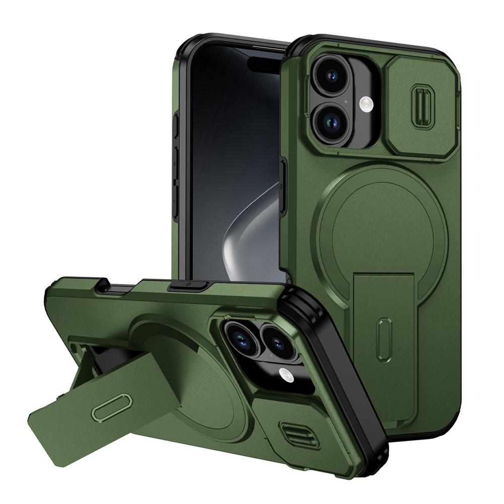 KEYSION Shockproof Armor Magnetic Case for iPhone 17 16 Plus Slide Camera Protect Kickstand Wireless Charging Phone Back Cover