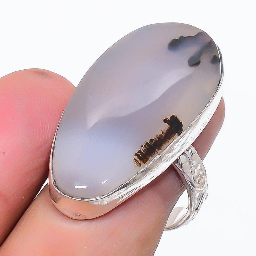 Tube Agate Gemstone 925 Sterling Silver Jewelry Ring Size 9