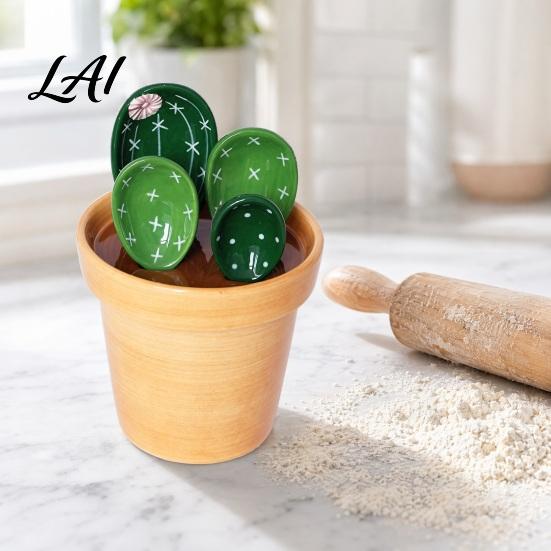 Keukengerei Cadeauset 4 Stuks Bloemen Maatlepels Set Keramische Stapelbare Bekers