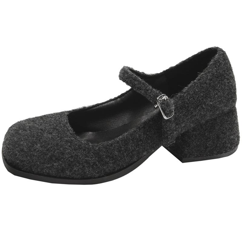 Fashion Temperament French Small Fragrant Style Thick Heel Thick-soled Fluffy Shoes Women's 2025 New Winter Height Increase Mary Jane Single Shoes