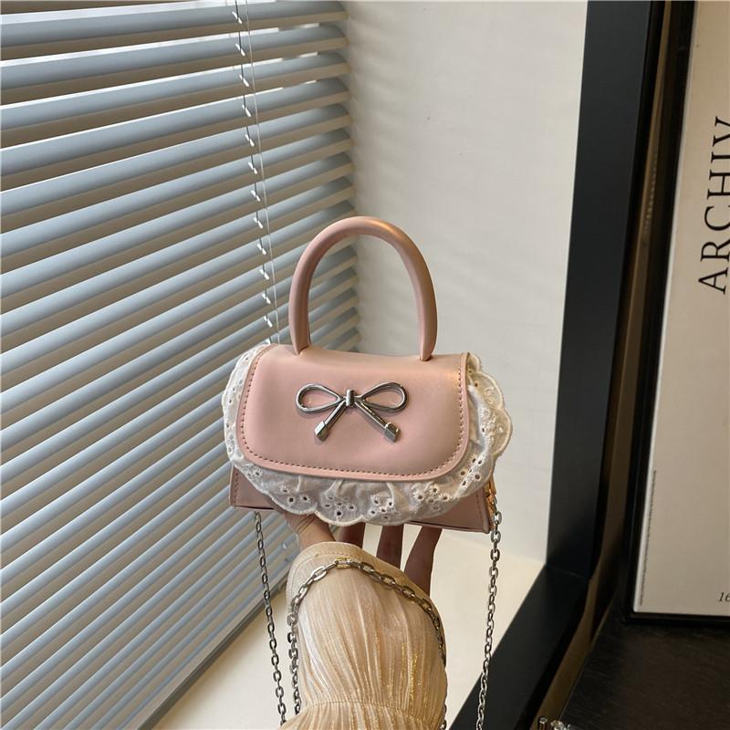 Trendy new small square bag bow decorative temperament handbag premium texture shoulder messenger bag women's bag