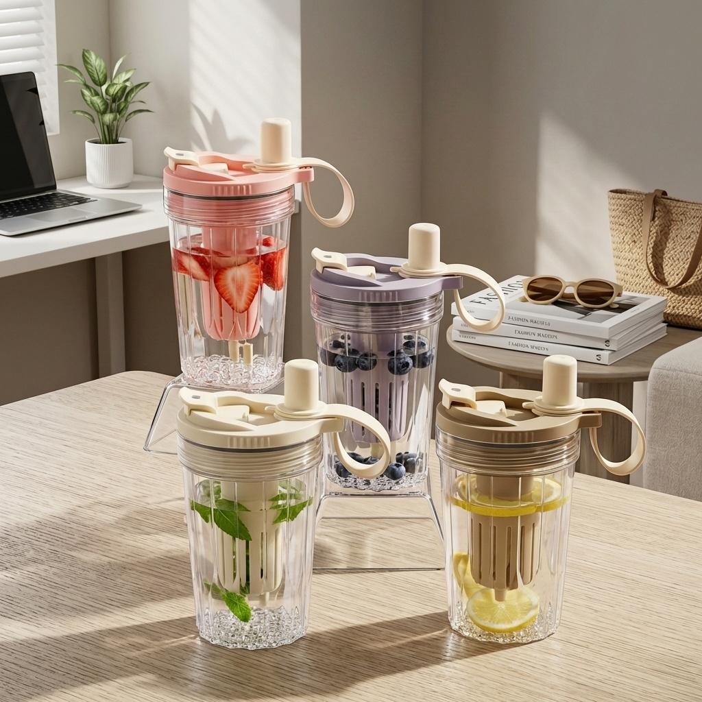 Transparent Plastic Tumbler Reusable Water Bottle With Straw&Strainer Portable Sealed Drinking Cup For Kids Students Drinkware