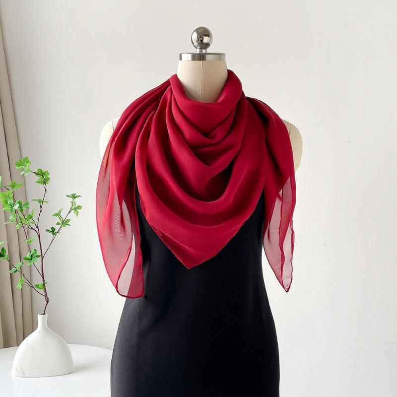 

Solid color square scarf yarn summer silk scarf high-end chiffon scarf simple shawl decorative headscarf 110*110cm