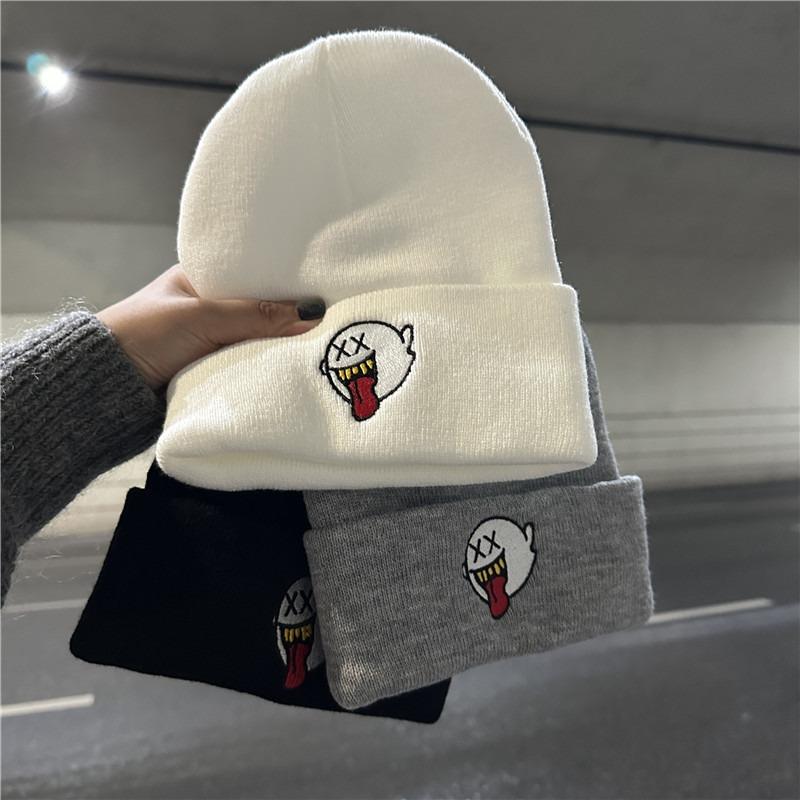 Hat women's autumn and winter versatile embroidered wool hat warm and cold-proof knitted hat outdoor pullover cold hat men