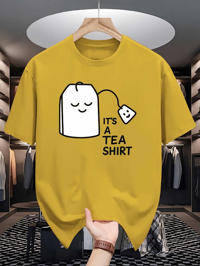 Unisex Crew Neck Tee Cute Tea Bag Cartoon Funny Pun Text Print Soft Cotton Loose Short Sleeve Summer Casual Male Streetwear Tops