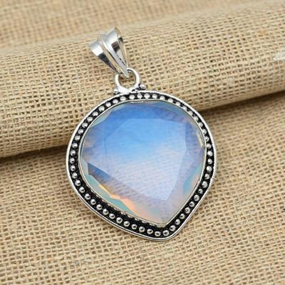Faceted Milky Opal Gemstone 925 Sterling Silver Handmade Jewelry Wedding Gift Pendant