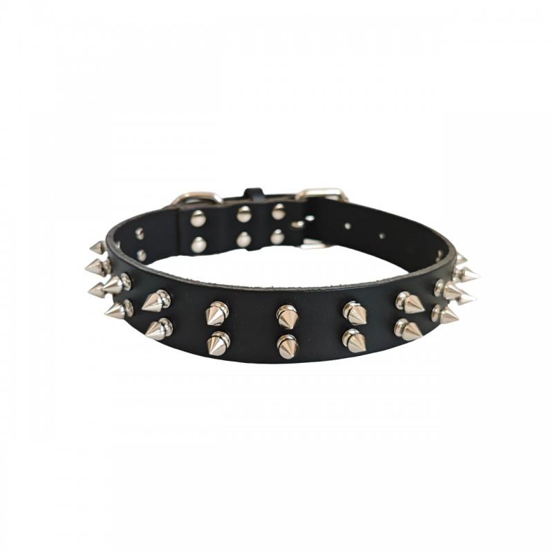 Spiked Rivet Genuine Leather Dog Collar Anti-bite Adjustable Small Medium Large Dogs