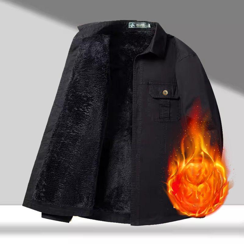 Winter New Men's Business and Leisure Lapel Plus Velvet Shirt Men's Tooling Jacket Lapel Plus Velvet Plus Size Shirt