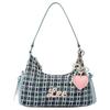 New Lee Fabric Shoulder Bag Women's Dark Blue White Plaid LE250033M-539