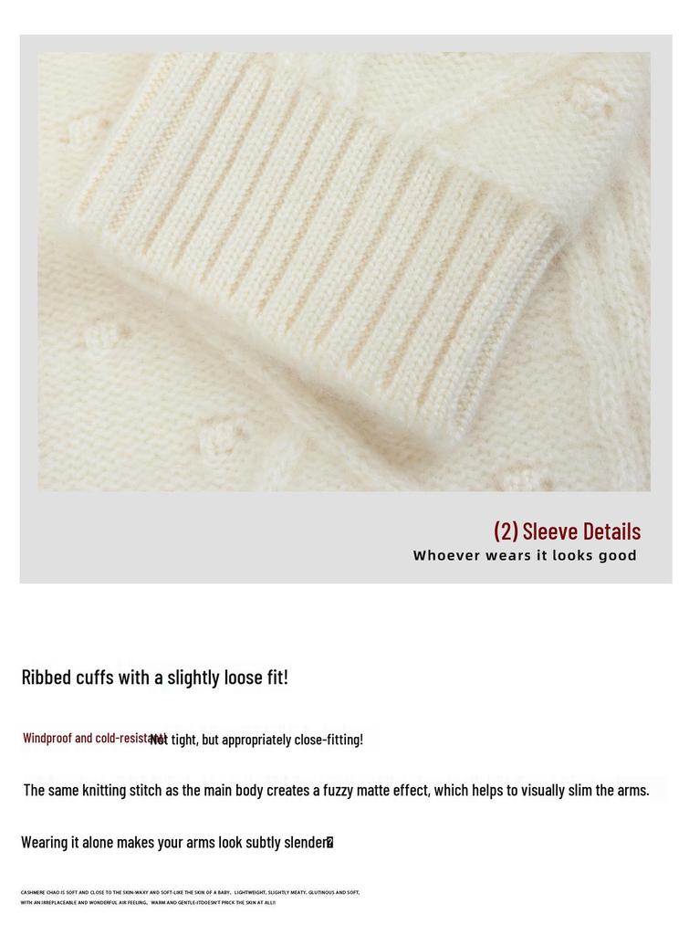 2025 Autumn/Winter Women's High Neck Cashmere Diamond Cable Knit Sweater - Thick and Loose Knit Pullover