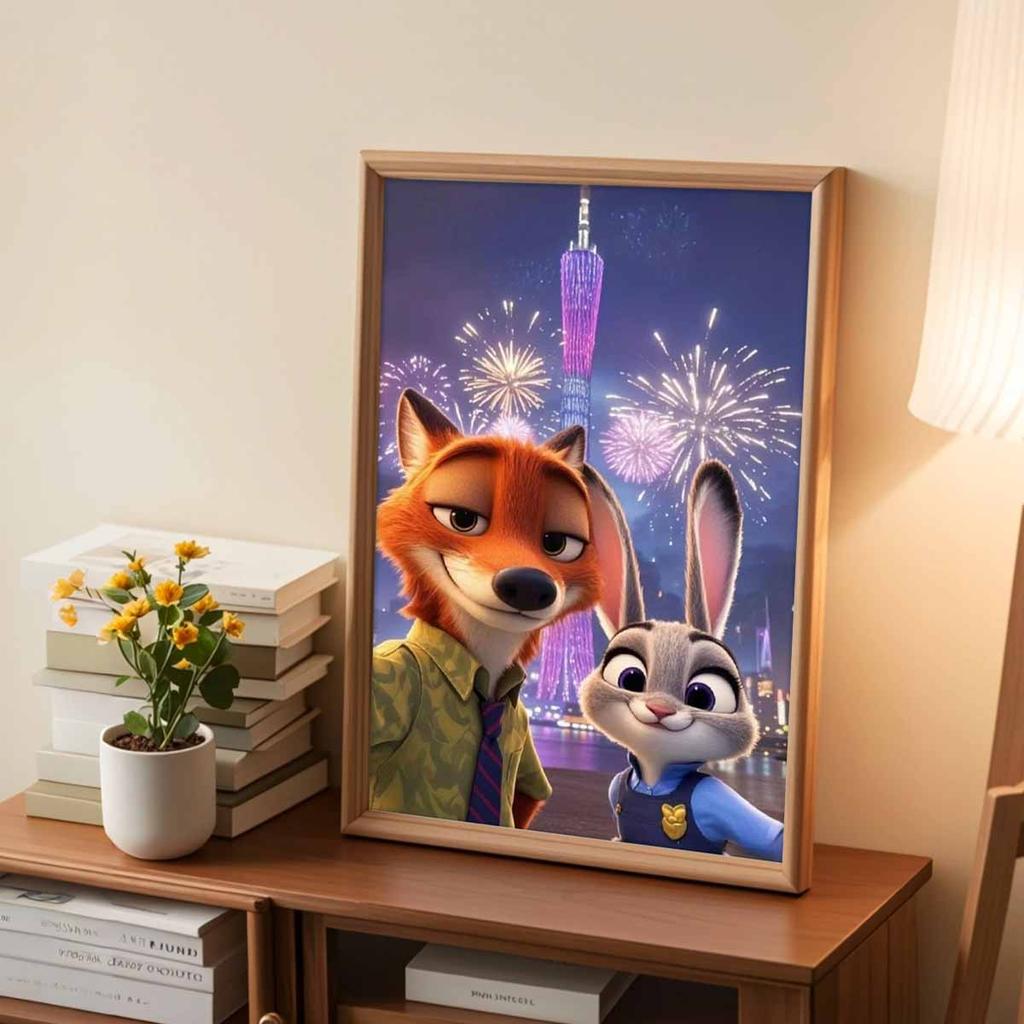 Diamantmosaik Buntes Diamantbild Nick und Polizistin Judy Das Kaninchen Vollrund Stickerei Cartoon Kreative Hobbys Wanddekor