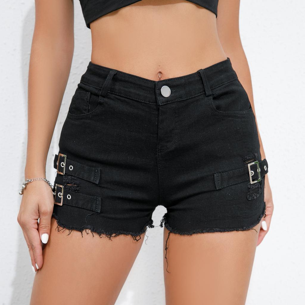 New High-Waisted Sexy Holes Stretch Plus Size Casual Trousers Denim Shorts
