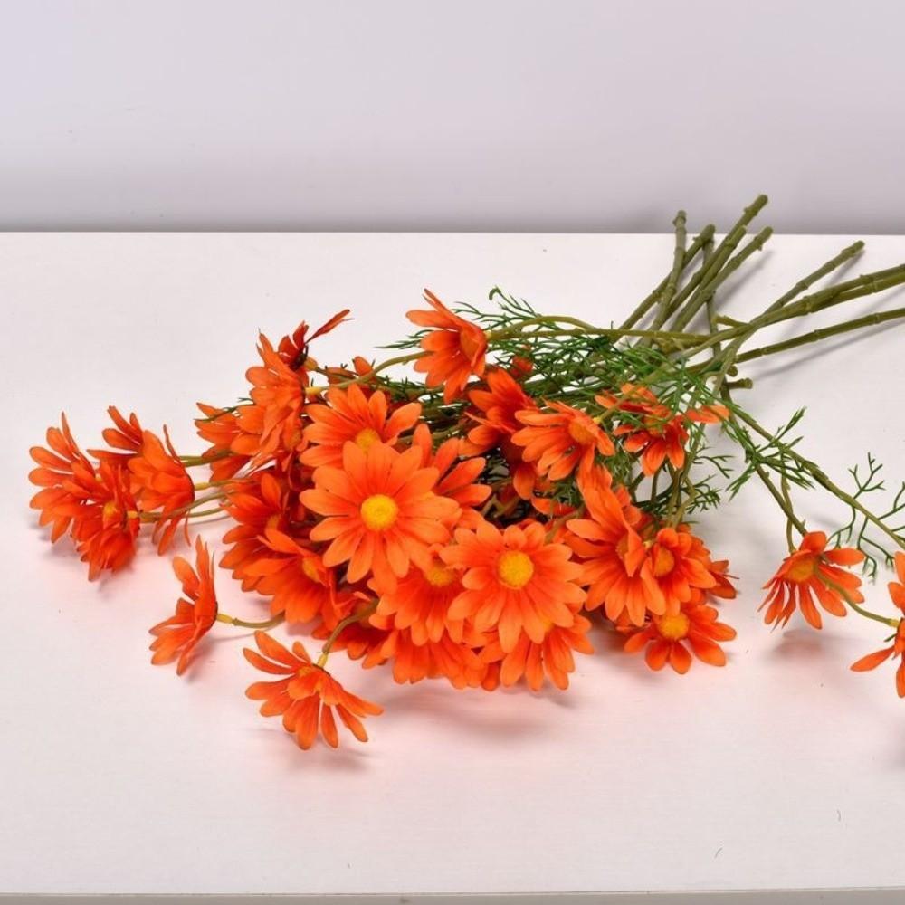 10pcs Artificial White Daisy Flowers 5 Head Long Branch Artificial Daisies Fade-Resistant Small Silk Fake Flower Bouquet