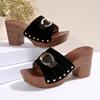 Ciabatte Chunky da Donna Sandali Casual con Borchie Retrò Sandali Estivi Open-Toe con Tacco Alto Ciabatte con Design a Suola in Legno Sandalias Mujer