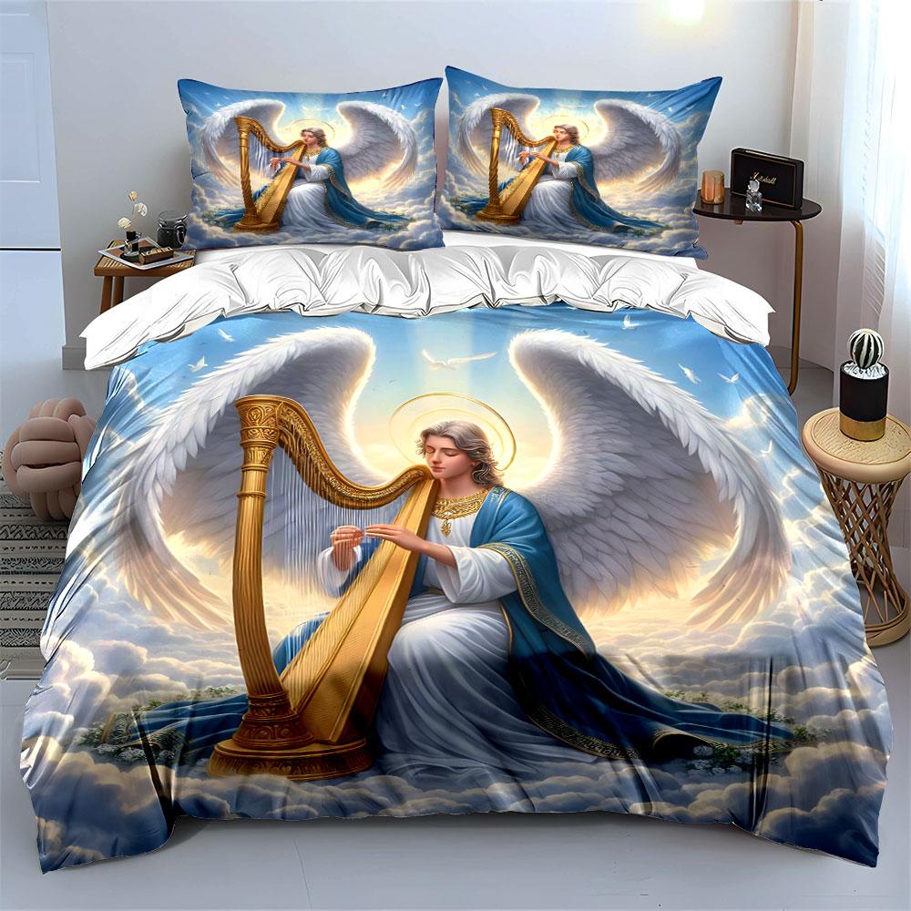 Hemelse Engel met Harp Beddengoed Dekbedovertrek Set (1*Dekbedovertrek 2*Kussenslopen, zonder dekbedvulling)