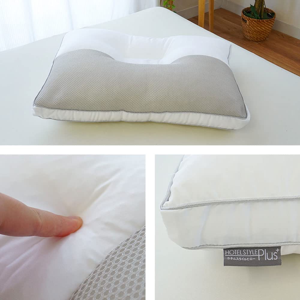 Hotel-Style Pillow Plus, Reversible with Selectable Firmness, 40x60x4cm (Equivalent To 43x63cm), Reversible, Concave-Shaped Pillow with Pipe Fill,