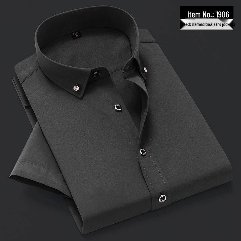 Men's Summer Slim Fit Korean Style Short-Sleeve Formal White Cotton Shirt