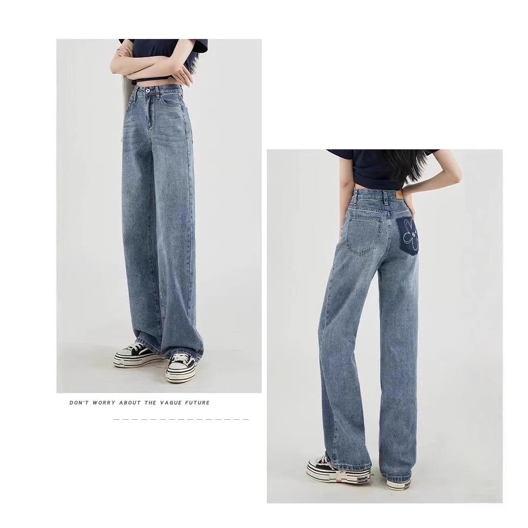 

Women s High-Waisted Wide-Leg Jeans: 2025 Slimming Summer Mop Style S світло-синій колір
