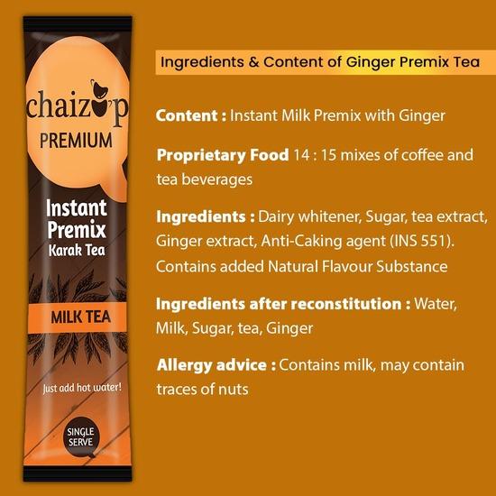 Chaizup Premium 1 Min Instant Ginger Tea Premix - 30 Sachets | Ginger Flavours | 30 Servings | 420g (Pack of 3)