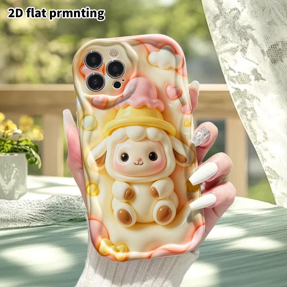 Phone Case: 2D flat design suitable for iPhone 18 17 16 15 14 13 Pro protective case, ice cream hat little sheep, perfect Christmas and Halloween holi