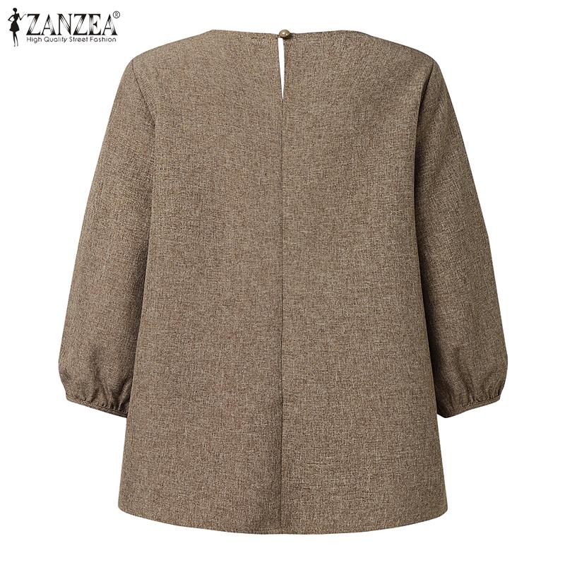 ZANZEA Women Casual Sqaure Collar Summer Loose 3/4 Sleeve Blouse