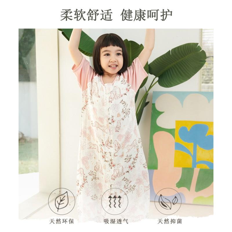 Bamboo Cotton Baby Sleep Sack Short Sleeve Footed Pajama Toddlers 1-3 Years Air Conditioned Room Anti-Kick