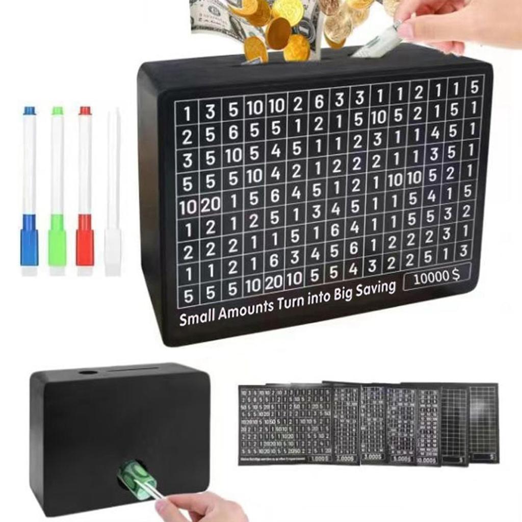 Wooden Money Saving Box 10000/1000 Savings Challenge Box Coin Piggy Bank Cash Vault Bank with Money Target Numbers for All Ages
