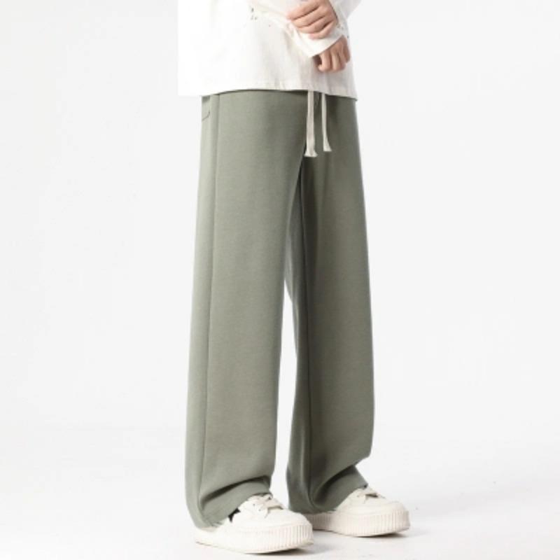 Men's Light Gray Wide Leg Pants, Drawstring Waist Casual Straight Trousers, Streetwear Style for Daily Wear